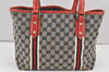 Authentic GUCCI Sherry Line Tote Bag GG Canvas Leather 137396 Navy Blue 2080K