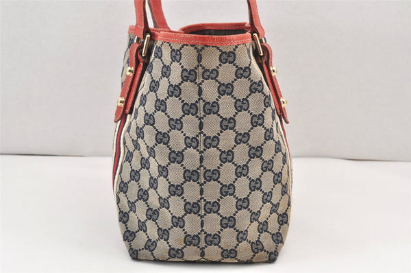 Authentic GUCCI Sherry Line Tote Bag GG Canvas Leather 137396 Navy Blue 2080K