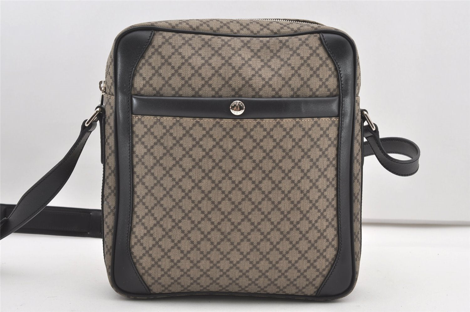 Authentic GUCCI Diamante Shoulder Cross Body Bag PVC Leather 268159 Brown 2083J