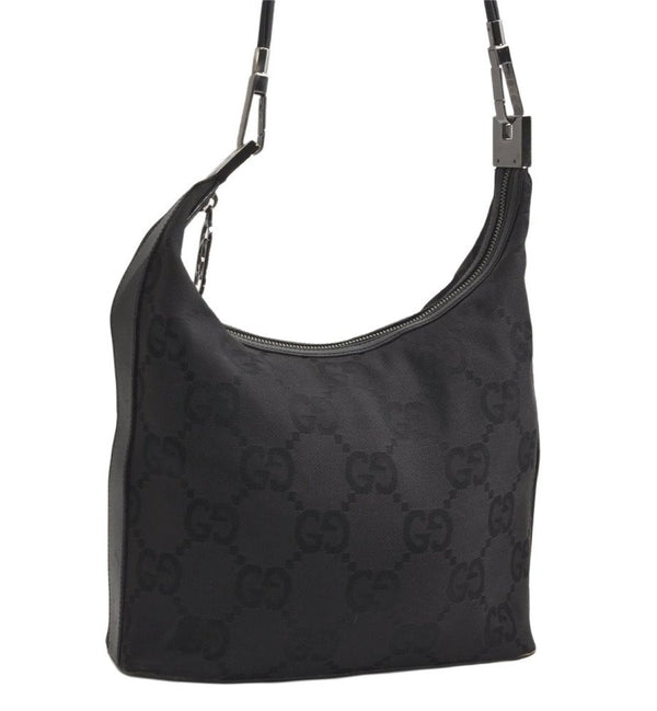 Authentic GUCCI Shoulder Hand Bag Purse GG Canvas Leather 0013814 Black 2083K