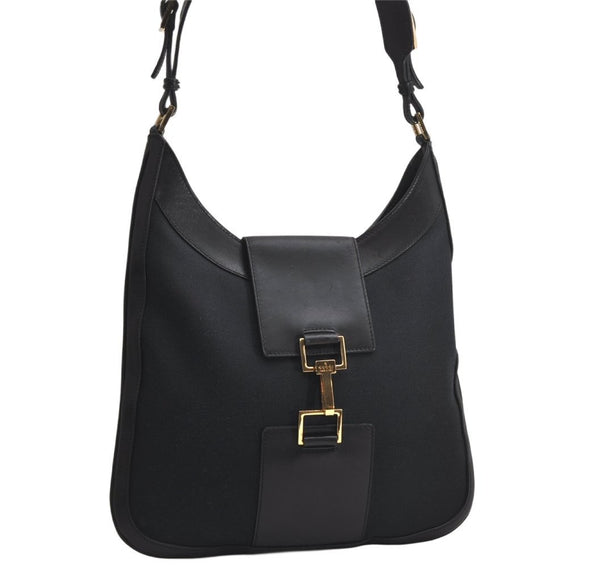 Authentic GUCCI Shoulder Hand Bag Purse Canvas Leather 0014129 Black 2084K
