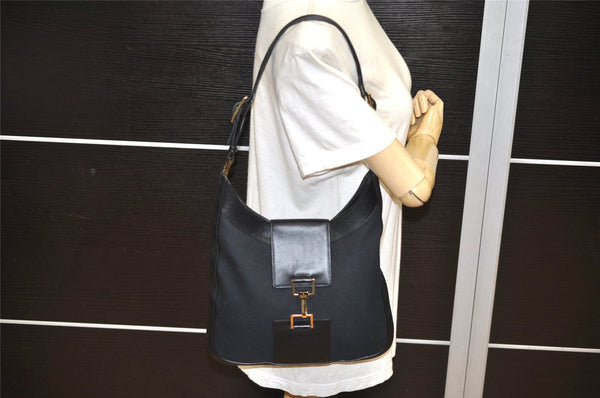 Authentic GUCCI Shoulder Hand Bag Purse Canvas Leather 0014129 Black 2084K
