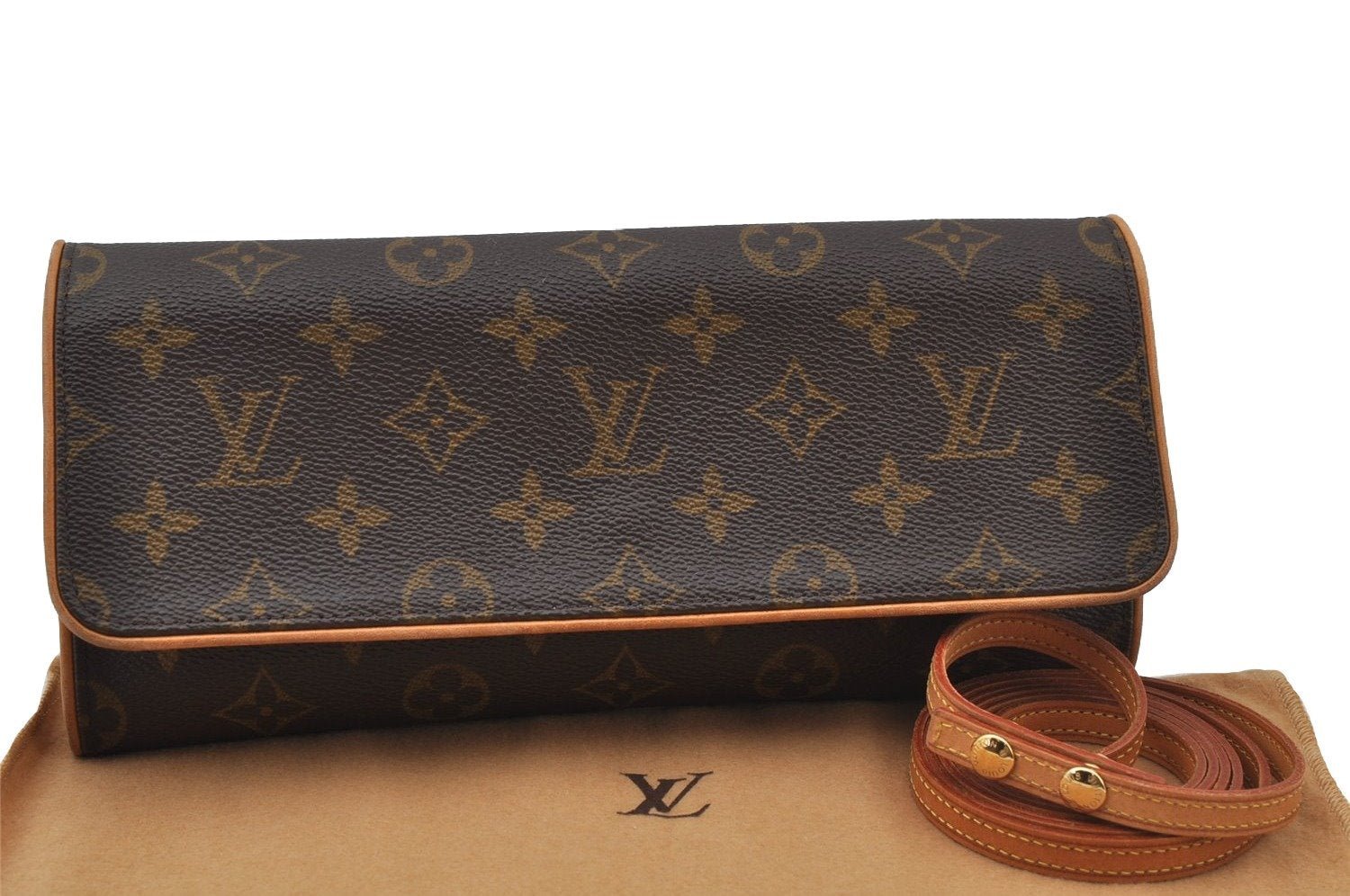 Authentic Louis Vuitton Monogram Pochette Twin GM Shoulder Bag M51852 LV 2085J