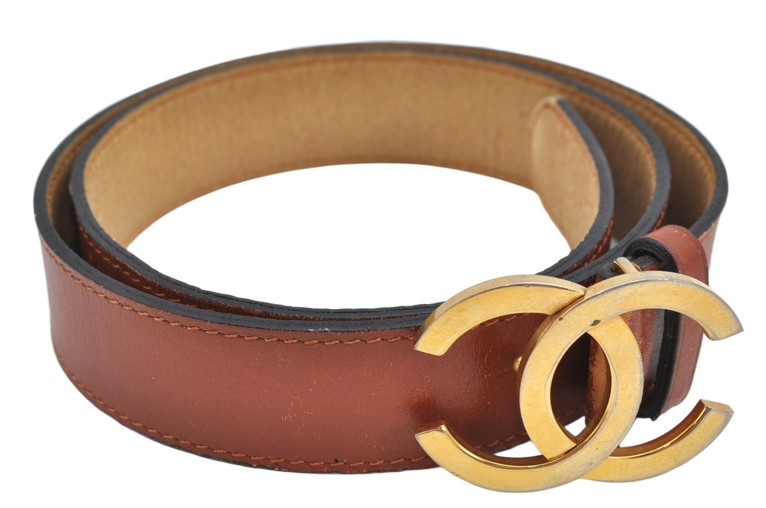 Authentic CHANEL Vintage Calf Skin Belt CC Logo 23.6-27.6