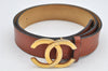 Authentic CHANEL Vintage Calf Skin Belt CC Logo 23.6-27.6" Brown 2088K