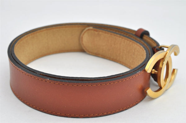 Authentic CHANEL Vintage Calf Skin Belt CC Logo 23.6-27.6" Brown 2088K