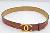 Authentic CHANEL Vintage Calf Skin Belt CC Logo 23.6-27.6" Brown 2088K