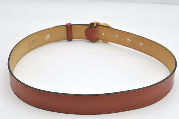 Authentic CHANEL Vintage Calf Skin Belt CC Logo 23.6-27.6" Brown 2088K