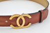 Authentic CHANEL Vintage Calf Skin Belt CC Logo 23.6-27.6" Brown 2088K