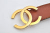 Authentic CHANEL Vintage Calf Skin Belt CC Logo 23.6-27.6" Brown 2088K