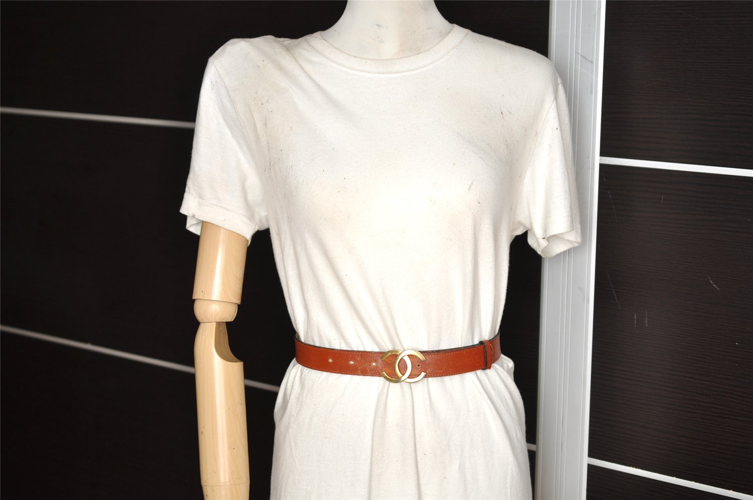 Authentic CHANEL Vintage Calf Skin Belt CC Logo 23.6-27.6