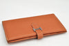 Authentic HERMES Bearn Classic Leather Long Wallet Purse Brown 2091K