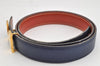 Authentic HERMES Mini Constance Leather Belt Size 75cm 29.5" Blue Brown 2093K