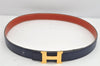 Authentic HERMES Mini Constance Leather Belt Size 75cm 29.5" Blue Brown 2093K