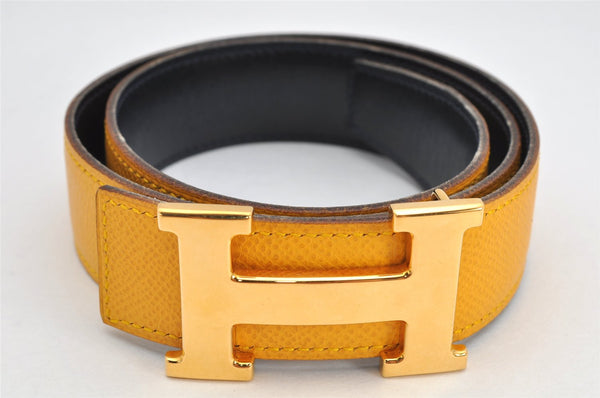 Authentic HERMES Constance Leather Belt Size 66cm 26" Yellow Navy 2094K