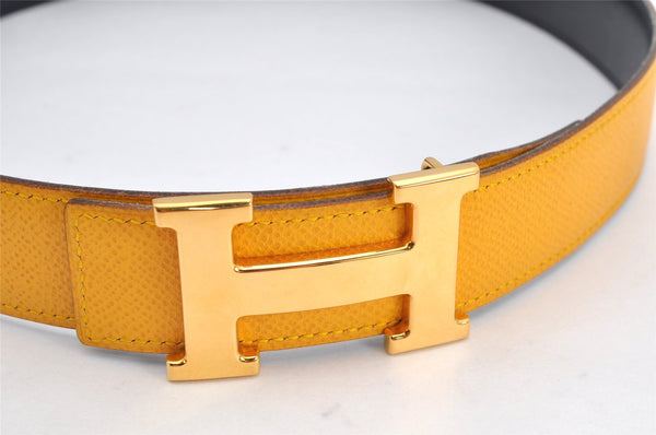 Authentic HERMES Constance Leather Belt Size 66cm 26" Yellow Navy 2094K