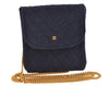 Authentic CHANEL Mini Matelasse Cotton CC Mark Chain Shoulder Pouch Navy 2096K