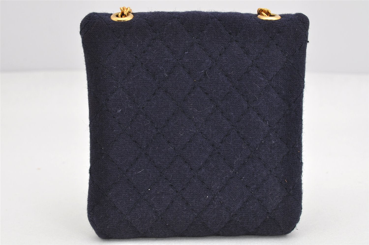 Authentic CHANEL Mini Matelasse Cotton CC Mark Chain Shoulder Pouch Navy 2096K