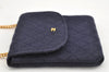 Authentic CHANEL Mini Matelasse Cotton CC Mark Chain Shoulder Pouch Navy 2096K