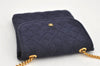 Authentic CHANEL Mini Matelasse Cotton CC Mark Chain Shoulder Pouch Navy 2096K