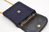 Authentic CHANEL Mini Matelasse Cotton CC Mark Chain Shoulder Pouch Navy 2096K