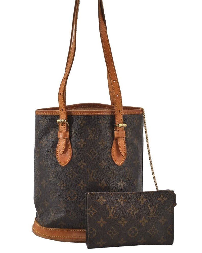 Authentic Louis Vuitton Monogram Bucket PM Shoulder Tote Bag M42238 LV 2097J