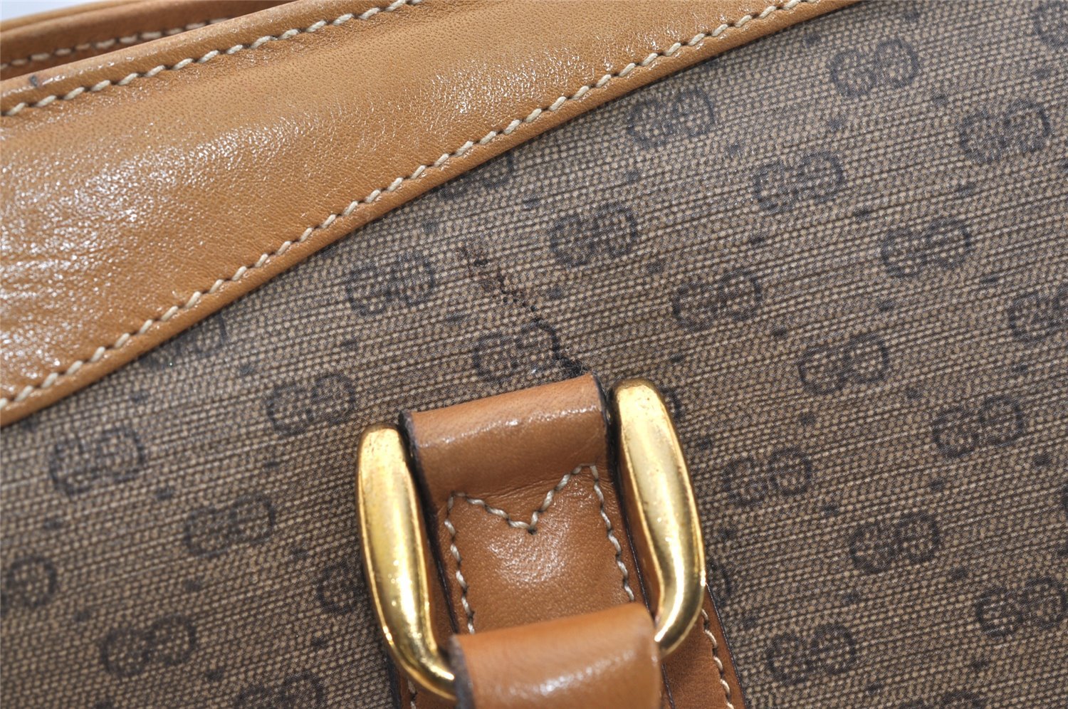 Authentic GUCCI Vintage Micro GG PVC Leather Tote Hand Bag Brown 2099I