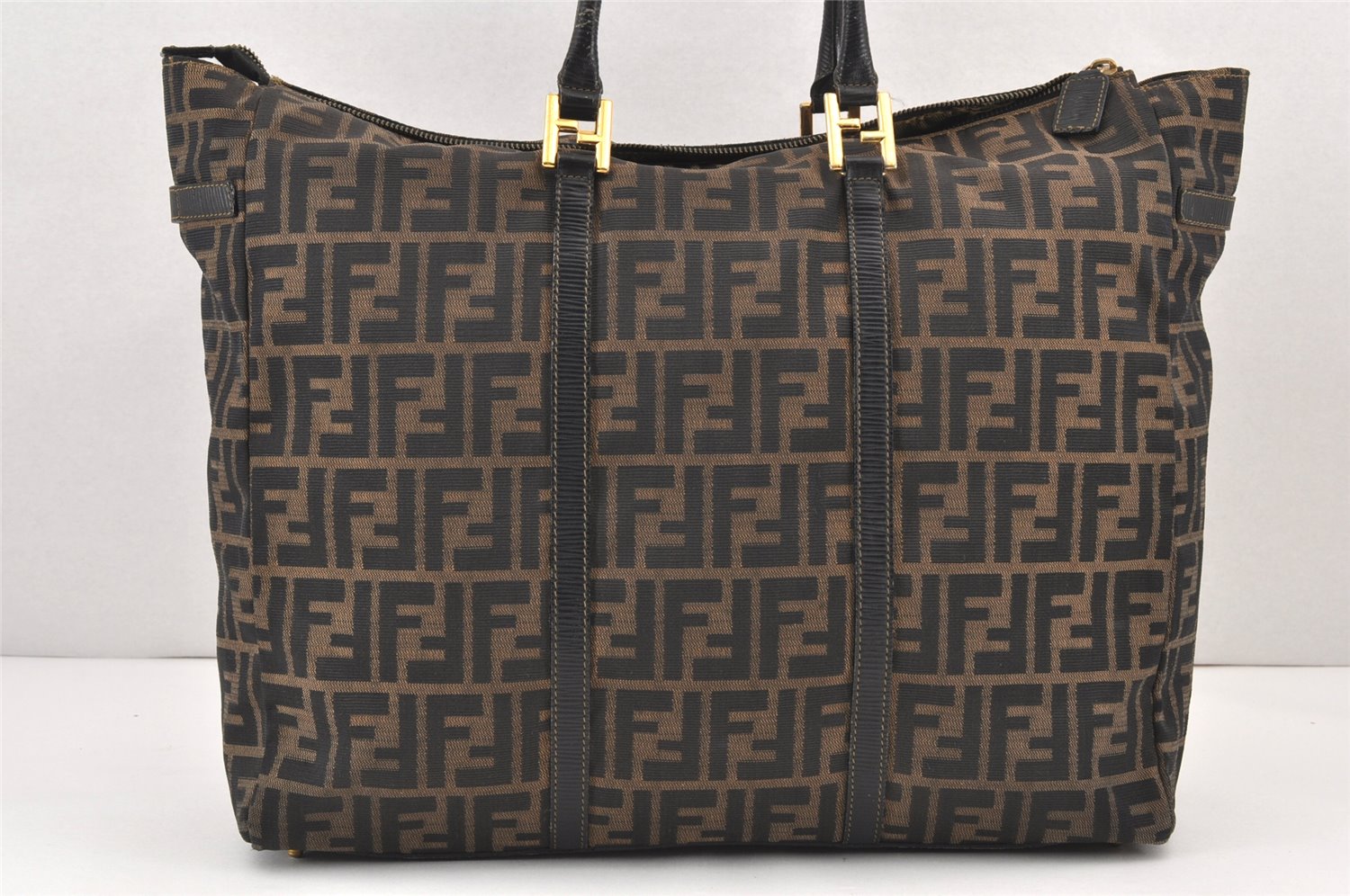 Authentic FENDI Zucca 2Way Shoulder Tote Bag Canvas Leather Brown Junk 2099K