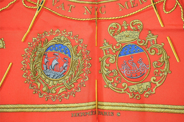 Authentic HERMES Carre 90 Scarf "LES ARMES DE PARIS" Silk Yellow 2100J