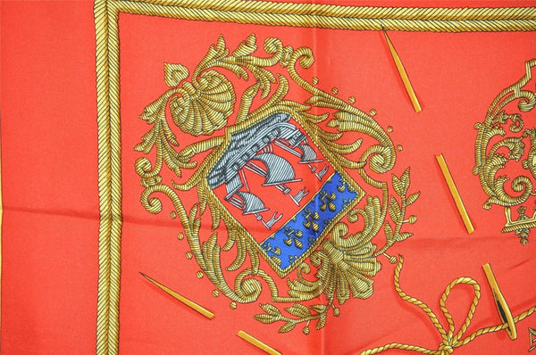 Authentic HERMES Carre 90 Scarf "LES ARMES DE PARIS" Silk Yellow 2100J