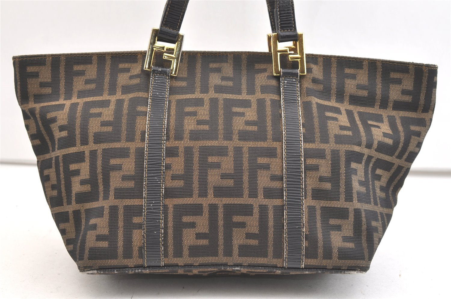 Authentic FENDI Vintage Zucca Tote Hand Bag Canvas Leather Brown 2101K