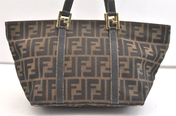 Authentic FENDI Vintage Zucca Tote Hand Bag Canvas Leather Brown 2101K