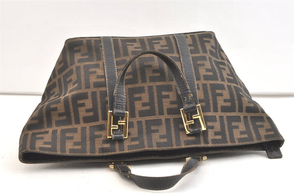 Authentic FENDI Vintage Zucca Tote Hand Bag Canvas Leather Brown 2101K