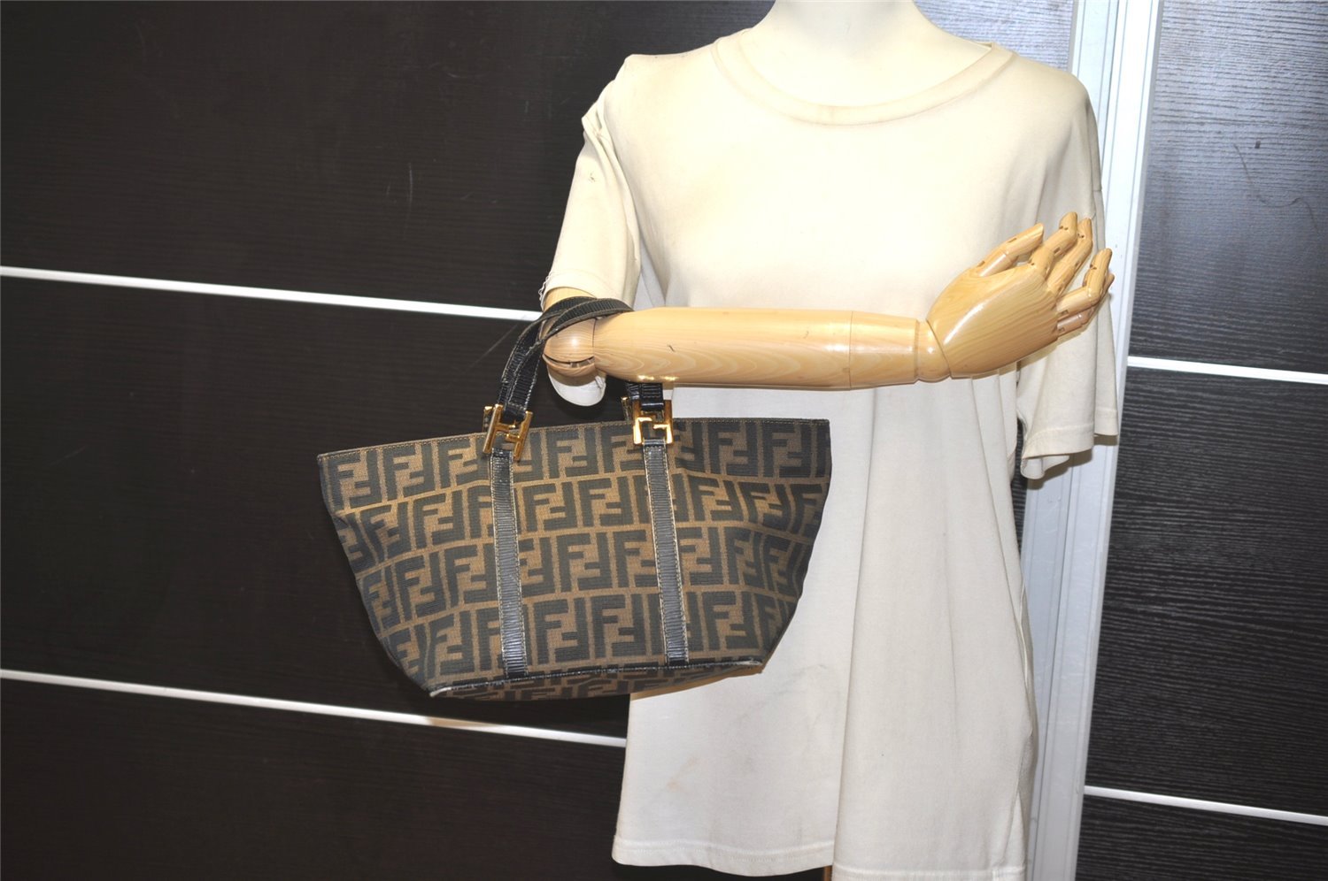 Authentic FENDI Vintage Zucca Tote Hand Bag Canvas Leather Brown 2101K