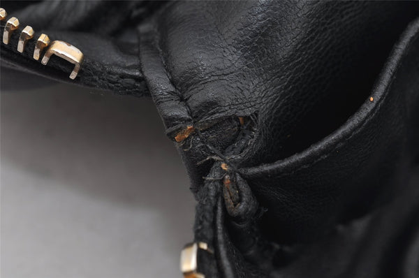 Authentic CHANEL Calf Skin Bicolore Vanity Hand Bag Pouch Purse Black CC 2102I
