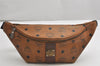 Authentic MCM Visetos Leather Vintage Waist Body Bag Purse Brown 2105K