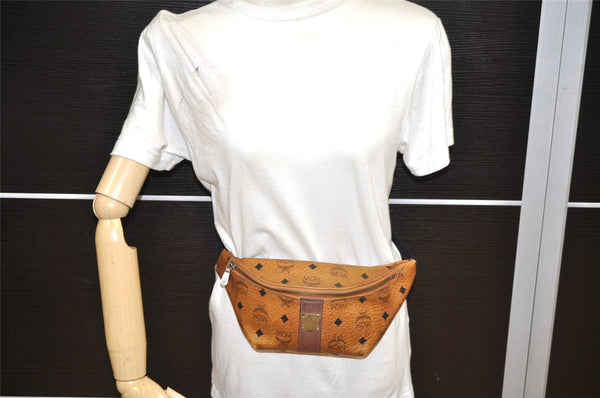 Authentic MCM Visetos Leather Vintage Waist Body Bag Purse Brown 2105K