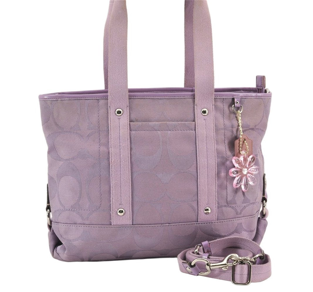 Authentic COACH Signature 2Way Tote Bag Canvas Enamel F18844 Purple 2109K