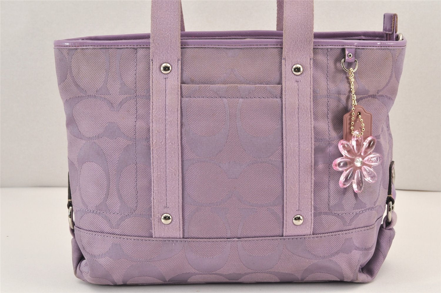 Authentic COACH Signature 2Way Tote Bag Canvas Enamel F18844 Purple 2109K