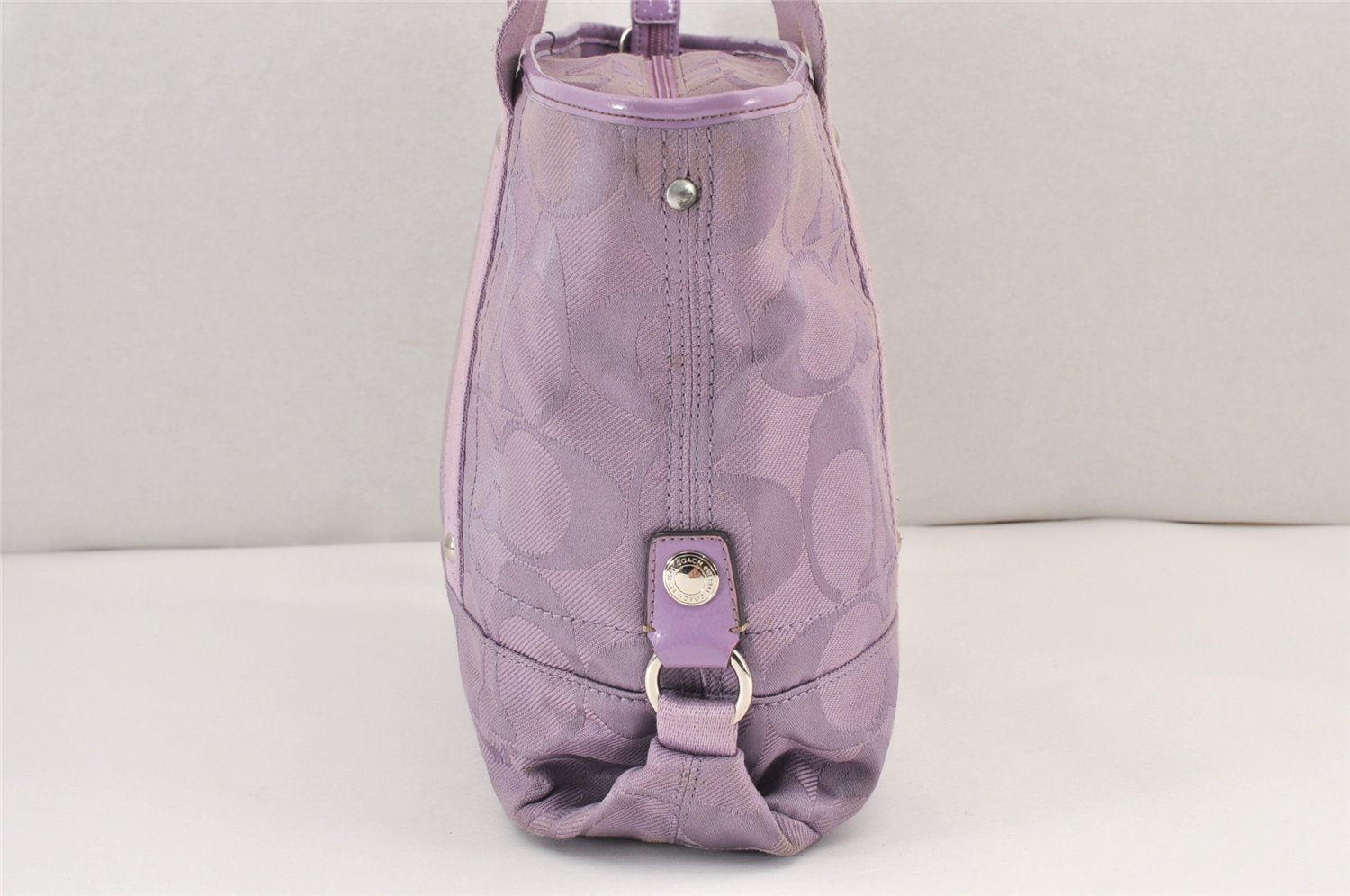 Authentic COACH Signature 2Way Tote Bag Canvas Enamel F18844 Purple 2109K