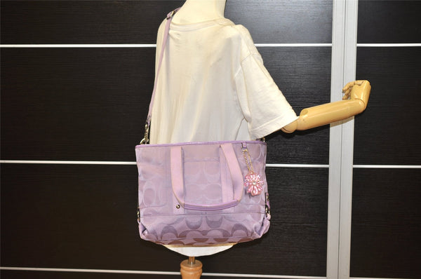 Authentic COACH Signature 2Way Tote Bag Canvas Enamel F18844 Purple 2109K