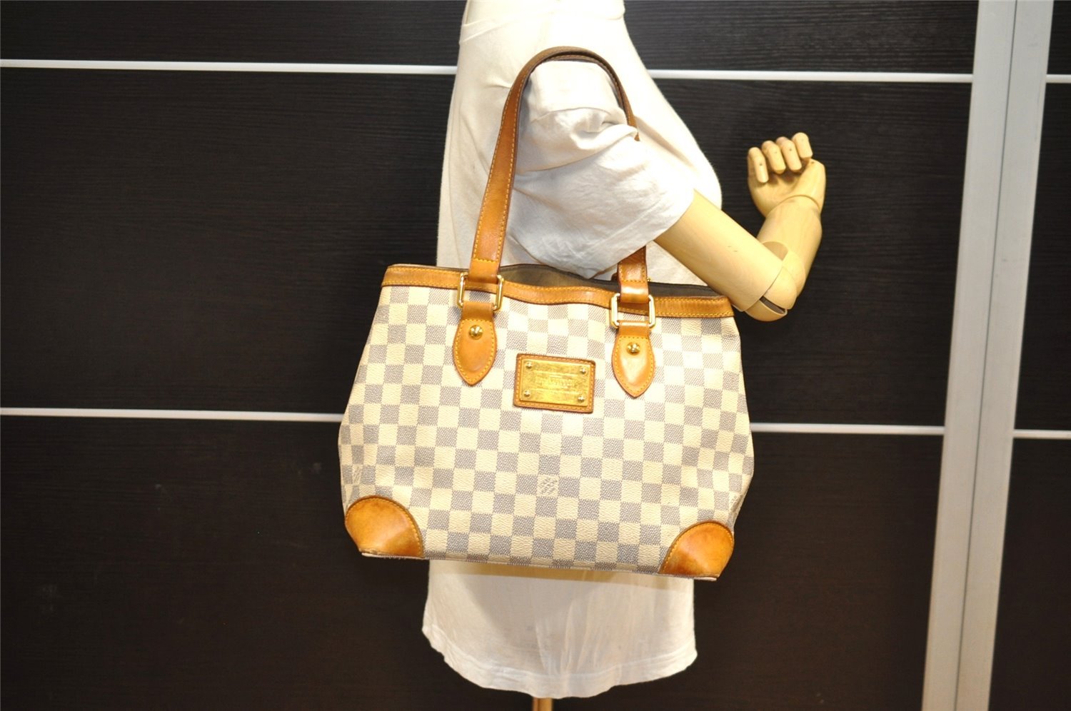 Authentic Louis Vuitton Damier Azur Hampstead PM N51207 Shoulder Tote Bag 2110J