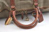 Authentic POLO Ralph Lauren Check PVC Leather Travel Boston Bag Brown 2110K