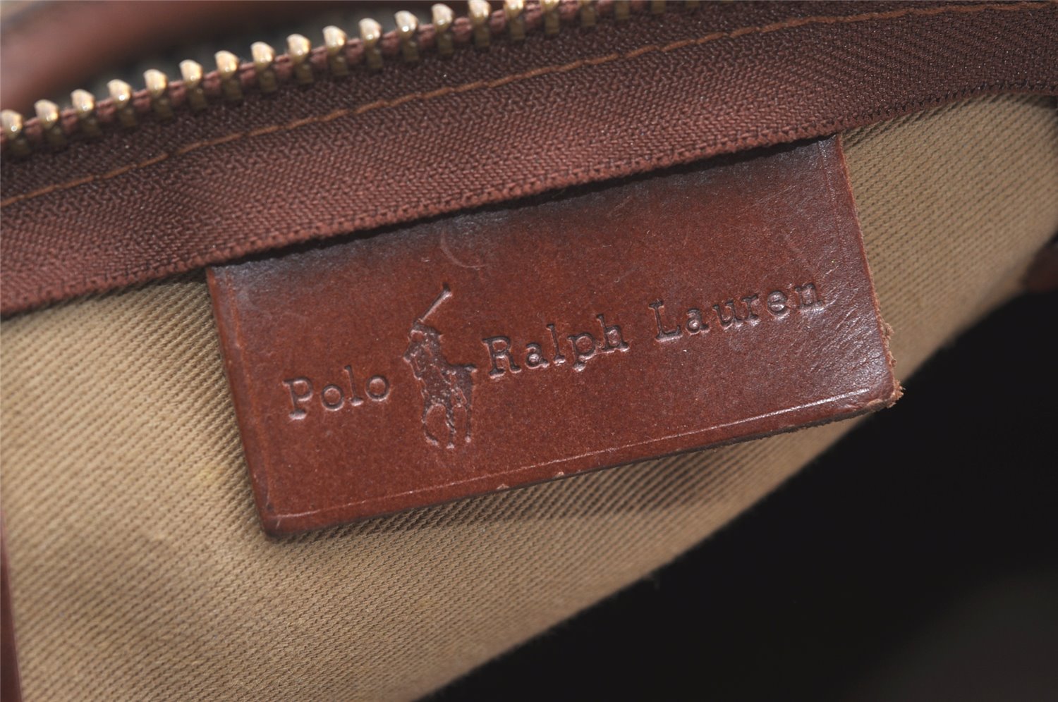 Authentic POLO Ralph Lauren Check PVC Leather Travel Boston Bag Brown 2110K