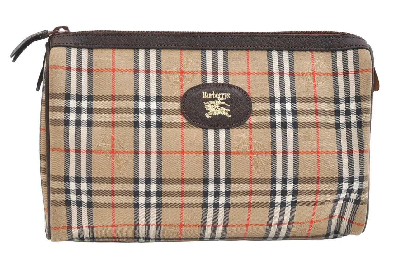 Authentic Burberrys Nova Check Clutch Hand Bag Patter Canvas Leather Beige 2111K