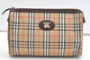 Authentic Burberrys Nova Check Clutch Hand Bag Patter Canvas Leather Beige 2111K