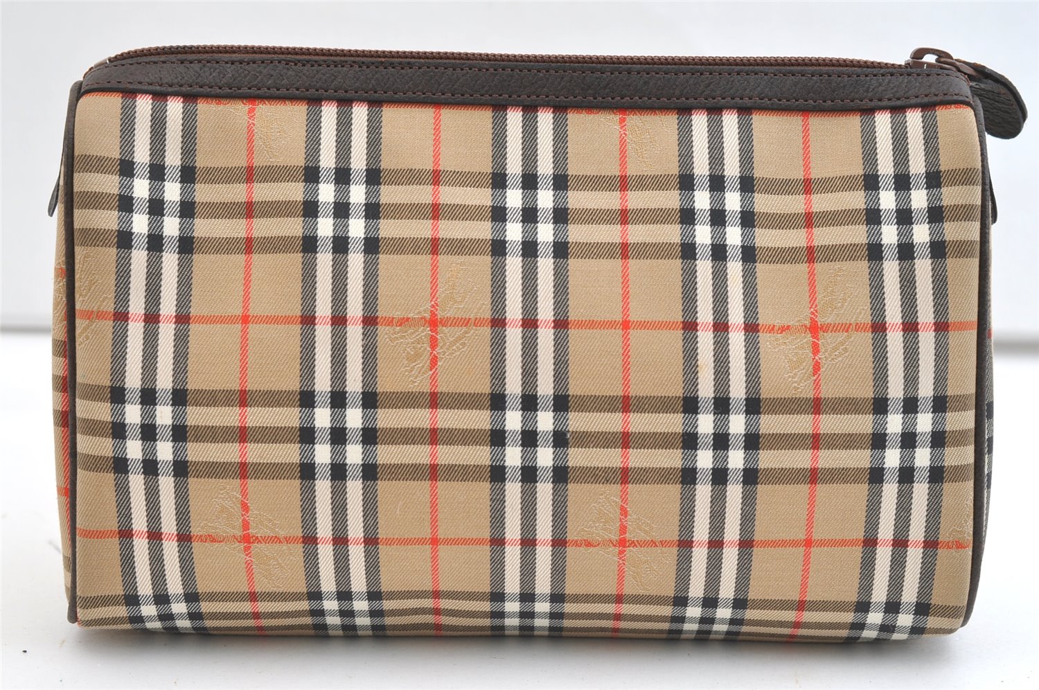 Authentic Burberrys Nova Check Clutch Hand Bag Patter Canvas Leather Beige 2111K