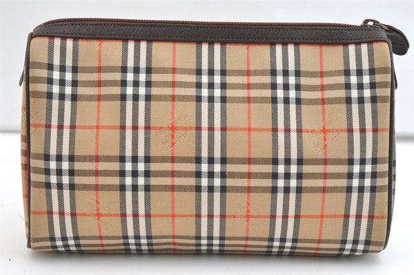 Authentic Burberrys Nova Check Clutch Hand Bag Patter Canvas Leather Beige 2111K