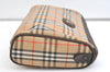 Authentic Burberrys Nova Check Clutch Hand Bag Patter Canvas Leather Beige 2111K
