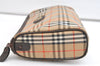 Authentic Burberrys Nova Check Clutch Hand Bag Patter Canvas Leather Beige 2111K